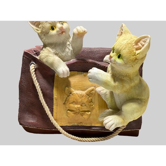 Vintage Cat in Bag Large Figure Two Tabby Cats - Picture 3 of 6